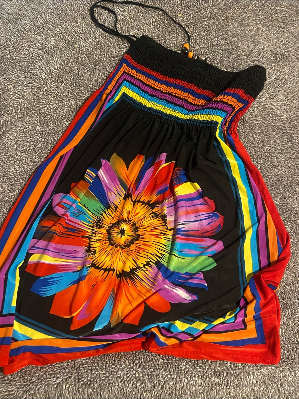 Black Floral Sunburst Smocked Waist Maxi Skirt